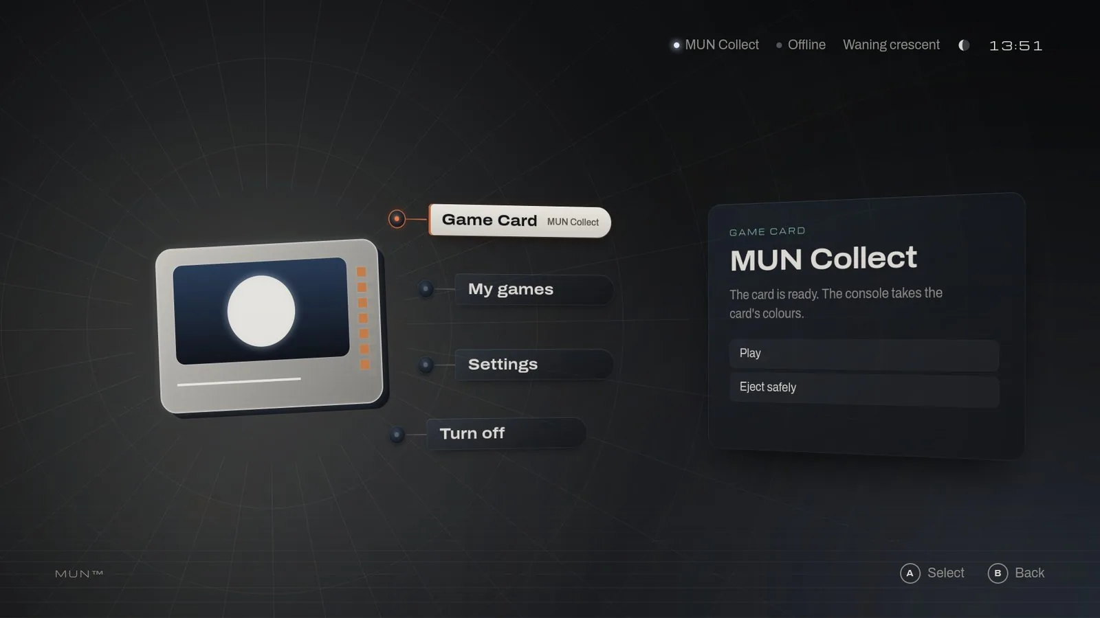 MUN OS’s home screen with the MUN Collect Game Card, in MUN’s own look